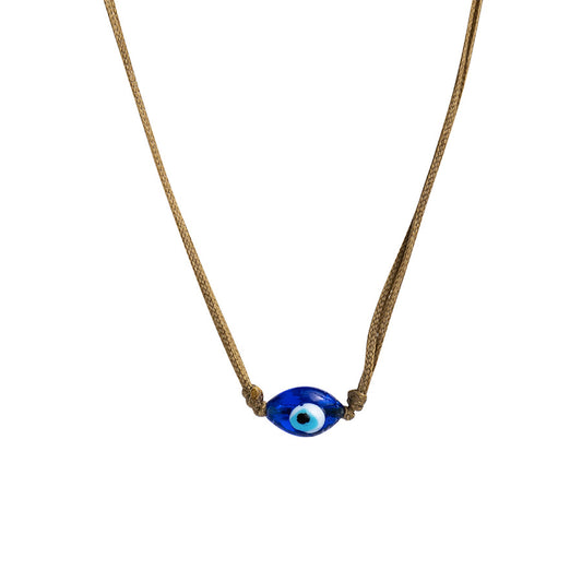 PSN425 - Large Dark Blue Oval Evil Eye Necklace on Sand String
